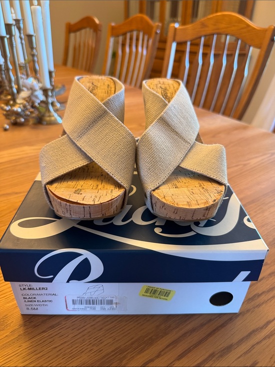 Lucky Brand Shoes - Lucky Brand Beige Crisscross Cork Wedge Sandals